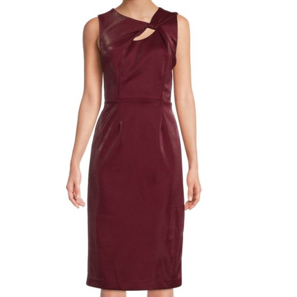 DONNA RICCO Twist Front Sheath Dress in Wine - Picture 1 of 4
